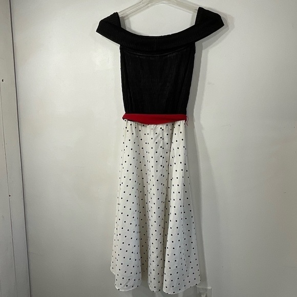 Vintage Nu-Mode Dress Polka Dot Off Shoulder Black White Red 50’s Size S - Picture 4 of 9